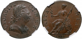 MS62 BN | George III (1760-1820), copper Halfpenny, 1774, laureate and cuirassed bust right, Latin legend and toothed border surrounding both sides, G...