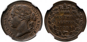 MS63 BN | Victoria (1837-1901), copper Third Farthing, 1884, issued for use in Malta, young laureate head left, legend and toothed border surrounding,...