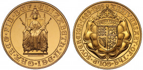 Elizabeth II (1952 -), gold proof Two Pounds, 1989, struck for the 500th anniversary of the Sovereign, Queen enthroned facing, seated in King Edward's...