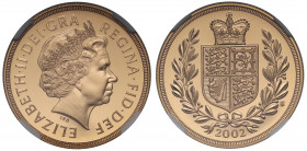 PF69 UCAM | Elizabeth II (1952-), gold proof Two Pounds, 2002, crowned head right, IRB initials below for designer Ian Rank-Broadley, Latin legend and...
