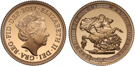 Elizabeth II (1952 -), gold proof Sovereign, 2017, struck for the 200th anniversary of the Sovereign, crowned head right, JC initials below for design...