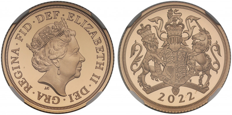 PF70 UCAM FDOI | Elizabeth II (1952 -), gold proof Sovereign, 2022, crowned head...