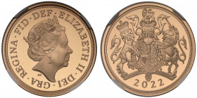 PF70 UCAM FDOI | Elizabeth II (1952 -), gold proof Half Sovereign, 2022, crowned head right, JC initials below for designer Jody Clark, Latin legend a...