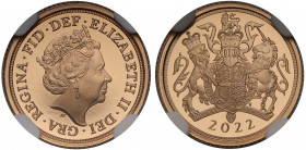 PF70 UCAM FDOI | Elizabeth II (1952 -), gold proof Quarter Sovereign, 2022, crowned head right, JC initials below for designer Jody Clark, Latin legen...