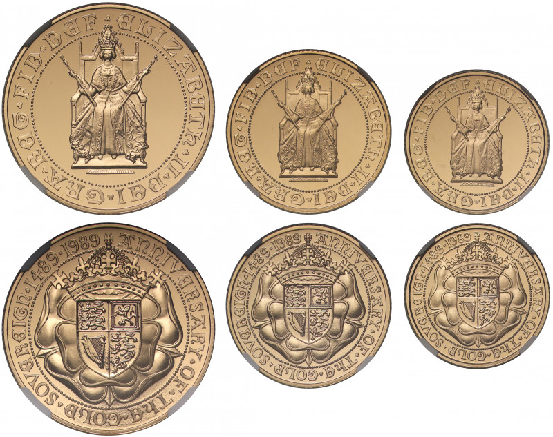 PF69 UCAM | Elizabeth II (1952 -), gold 3-coin proof Set, 1989, comprising Two P...