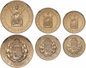 PF69 UCAM | Elizabeth II (1952 -), gold 3-coin proof Set, 1989, comprising Two Pounds, Sovereign, Half Sovereign, struck for the 500th anniversary of ...