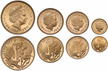 Elizabeth II (1952 -), gold 4-coin proof Set, 2012, Two Pounds, Sovereign, Half Sovereign, Quarter Sovereign, struck to mark the 60th Anniversary of t...