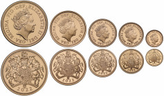 Elizabeth II (1952 -), gold 5-coin proof set, 2022, one year type to celebrate the Platinum Jubilee of Her Majesty the Queen, Five Pounds, Two Pounds,...