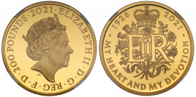 PF70 UCAM | Elizabeth II (1952 -), gold proof Two Ounces of Two Hundred Pounds, 2021, 2 Ounces of 999.9 fine gold, struck to celebrate the 95th Birthd...
