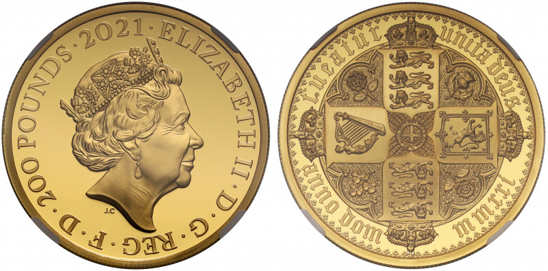 PF70 UCAM FDOI | Elizabeth II (1952 -), gold proof Two Ounces of Two Hundred Pou...