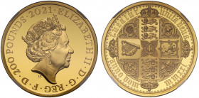 PF70 UCAM FDOI | Elizabeth II (1952 -), gold proof Two Ounces of Two Hundred Pounds, 2021, 2 Ounces of 999.9 Fine Gold, from the Great Engravers serie...