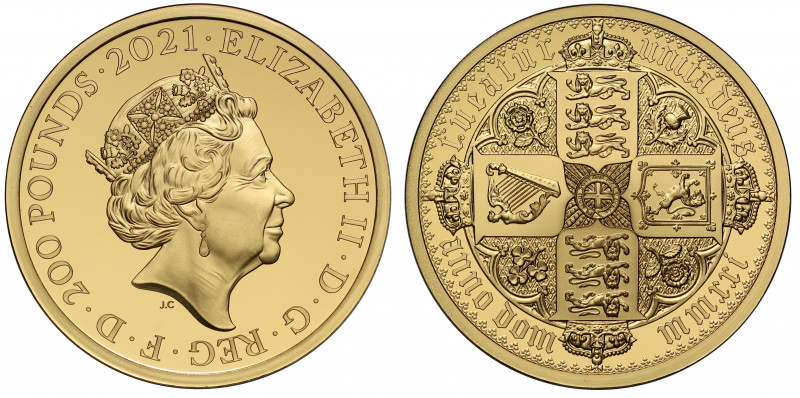 Elizabeth II (1952 -), gold proof Plain Edge Two Ounces of Two Hundred Pounds, 2...