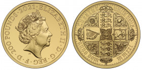Elizabeth II (1952 -), gold proof Plain Edge Two Ounces of Two Hundred Pounds, 2021, 2 Ounces of 999.9 fine gold, from the Great Engravers series, com...