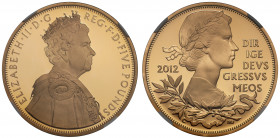 PF70 UCAM | Elizabeth II (1952 -), gold proof Five Pounds, 2012, struck to celebrate the Diamond Jubilee of Her Majesty Queen Elizabeth II, portrait o...