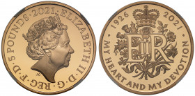 PF70 UCAM FR | Elizabeth II (1952 -), gold proof Five Pounds, 2021, struck to celebrate the 95th birthday of Her Majesty the Queen, crowned bust right...