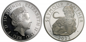 PF69 UCAM FR | Elizabeth II (1952 -), silver proof Five Ounce of Ten Pounds, 2022, 5 Ounces of fine silver, from the Tudor Beasts series, the Seymour ...