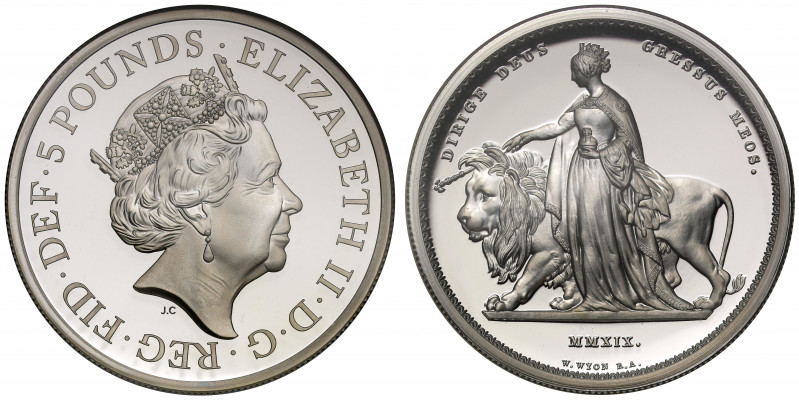 PF69 UCAM | Elizabeth II (1952 -), silver proof Two Ounces of Five Pounds, 2019,...