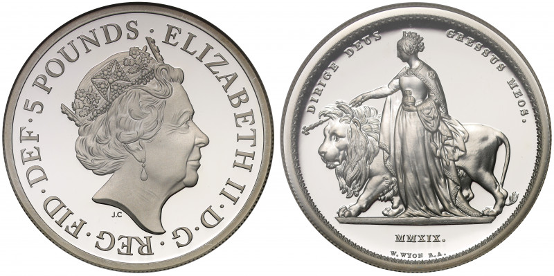 PF69 UCAM | Elizabeth II (1952 -), silver proof Two Ounces of Five Pounds, 2019,...