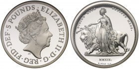 PF69 UCAM | Elizabeth II (1952 -), silver proof Two Ounces of Five Pounds, 2019, 2 Ounces of fine silver, from the Great Engravers series, commemorati...