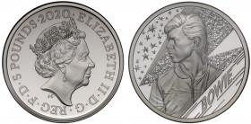 PF70 UCAM | Elizabeth II (1952 -), silver proof Two Ounces of Five Pounds, 2020, 2 Ounces of fine silver, struck to celebrate David Bowie, crowned hea...