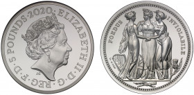 PF70 UCAM | Elizabeth II (1952 -), silver proof Two Ounces of Five Pounds, 2020, 2 Ounces of fine silver, from the Great Engravers series, commemorati...