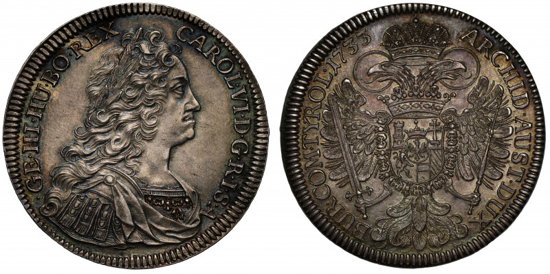 MS62 | Austria, Charles VI (1711-44), silver Taler, 1733, Hall, GE . HI . HU . B...