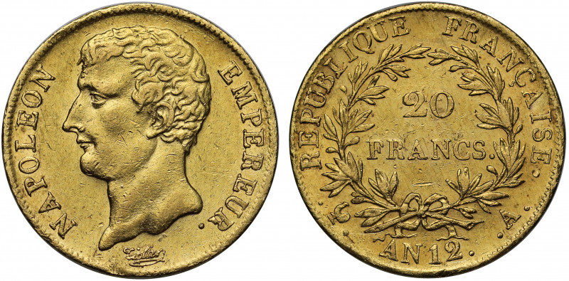 France, Napoléon I, First Consul (1799-1804), gold 20-Francs, AN 12-A (1803/4), ...