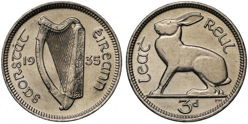 MS64 | Ireland, Republic, Threepence, 1935, harp dividing legend and date, legen...
