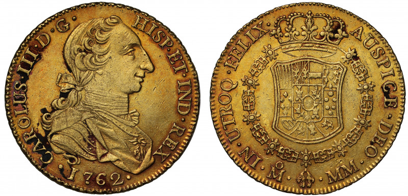 Mexico, Charles III (1759-88), gold 8 Escudos, 1762 MM, Mexico City mint, draped...