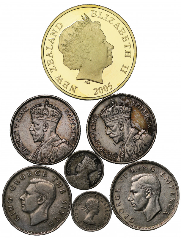 New Zealand, George V, silver Florin (2), 1933, 1934 (KM 4); Threepence, 1933, (...