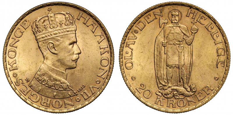 MS64 | Norway, Haakon VII (1905-1927), gold 20 Kroner, 1910, Kongsberg mint, cro...