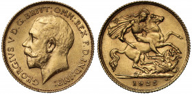 South Africa, George V (1910-36), gold Half Sovereign, 1925-SA, Pretoria mint, bare head left, B.M. on truncation, GEORGIVS V D.G. BRITT: OMN: REX F.D...