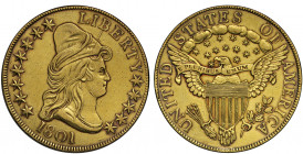 USA, gold Ten Dollars or Eagle, 1801, draped bust right wearing cap, legend LIBERTY and circle of thirteen stars surrounding, date below, rev. UNITED ...