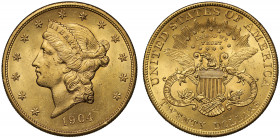MS63 | USA, gold Twenty Dollars or Double Eagle, 1904, Philadelphia mint, bust of Liberty left, date below, ring 13 of stars at peripheries, rev. UNIT...