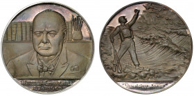 Sir Winston Churchill (1874-1965), gold Medal by Toye, Kenning & Spencer, bust of Churchill facing, rev. arms within garter, Churchill’s titles and da...