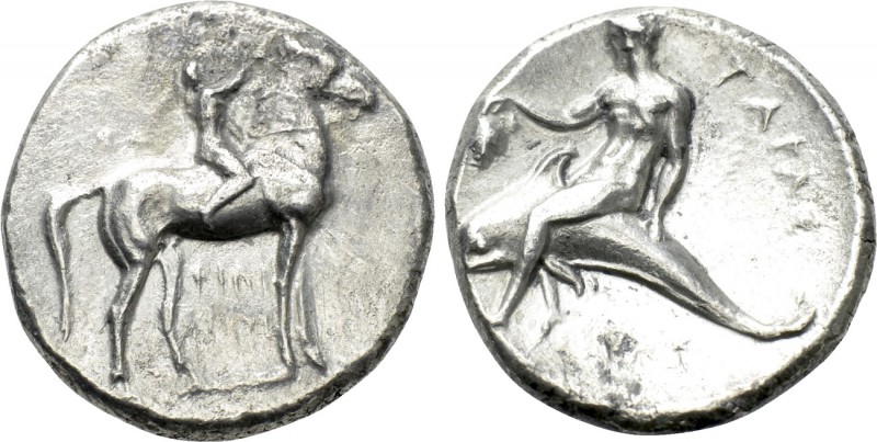 CALABRIA. Tarentum. Nomos (Circa 302-280 BC). 

Obv: Crowning youth on horse s...