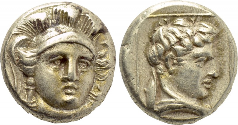 LESBOS. Mytilene. EL Hekte (Circa 377-326 BC).

Obv: Head of Athena facing sli...