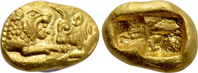 KINGS OF LYDIA. Kroisos (Circa 564/53-550/39 BC). GOLD Hekte. Sardes.

Obv: Co...