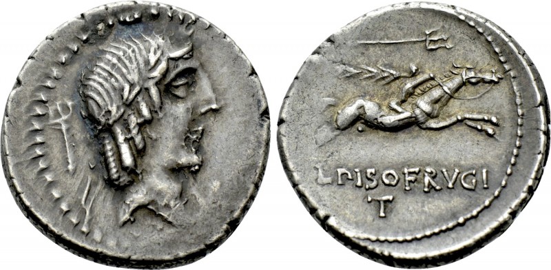 L. CALPURNIUS PISO FRUGI. Denarius (90 BC). Rome. 

Obv: Laureate head of Apol...
