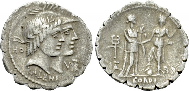 Q. FUFIUS CALENUS and MUCIUS CORDUS. Serrate Denarius (68 BC). Rome. 

Obv: HO...