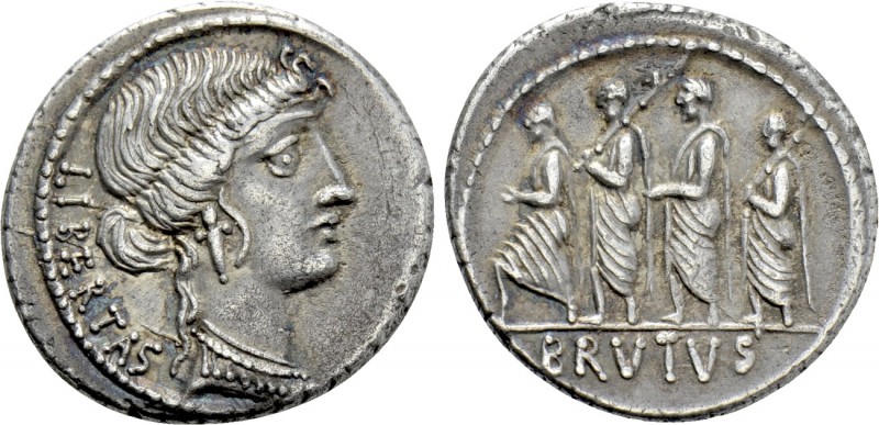 Q. SERVILIUS CAEPIO (M. JUNIUS) BRUTUS. Denarius (54 BC). Rome.

Obv: LIBERTAS...