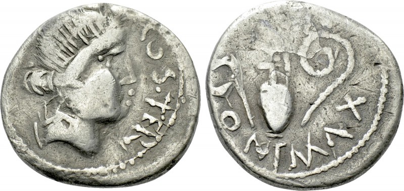 JULIUS CAESAR. Denarius (47-46 BC). Contemporary imitation of uncertain mint in ...