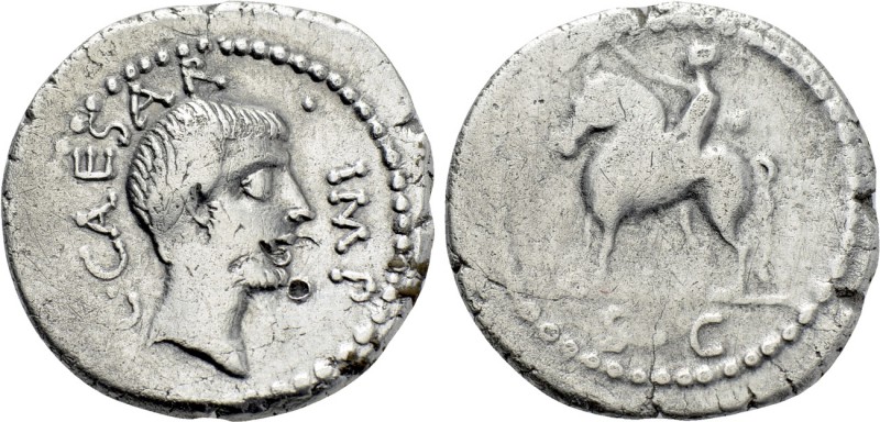OCTAVIAN. Denarius (43 BC). Military mint traveling with Octavian in Cisalpine G...