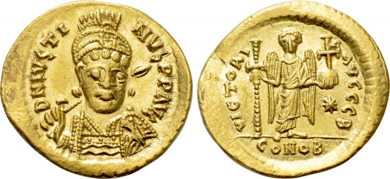 JUSTIN I (518-527). GOLD Solidus. Constantinople. 

Obv: D N IVSTINVS P P AVG....