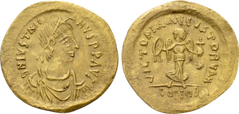 JUSTINIAN I (527-565). GOLD Tremissis. Constantinople. 

Obv: D N IVSTNIIANVS ...