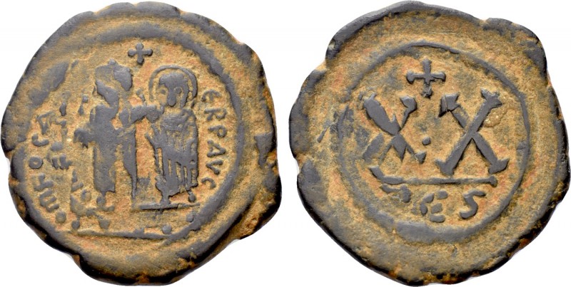 PHOCAS with LEONTIA (602-610). Half Follis. Thessalonica. 

Obv: δ M FOCA ЄRP ...