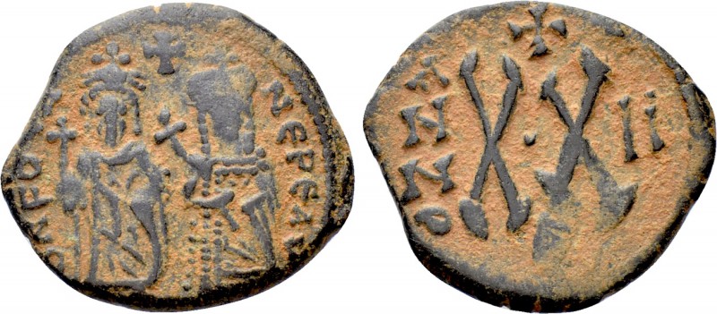 PHOCAS with LEONTIA (602-610). Half Follis. Antioch. Dated RY 2 (603/4). 

Obv...