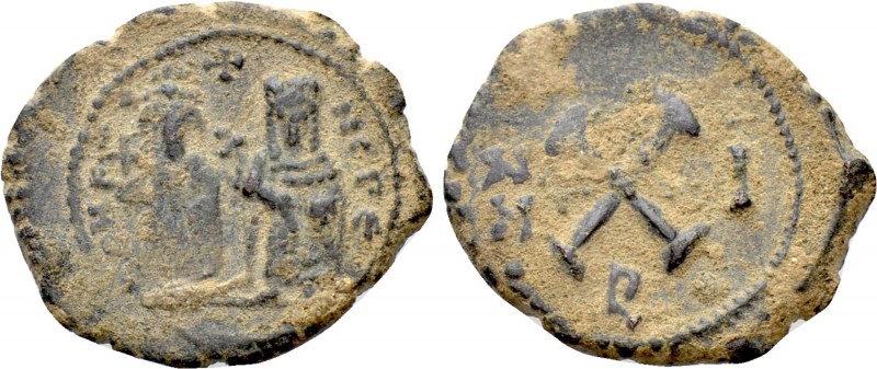 PHOCAS with LEONTIA (602-610). Decanummium. Antioch. Dated RY 1 (602/3). 

Obv...