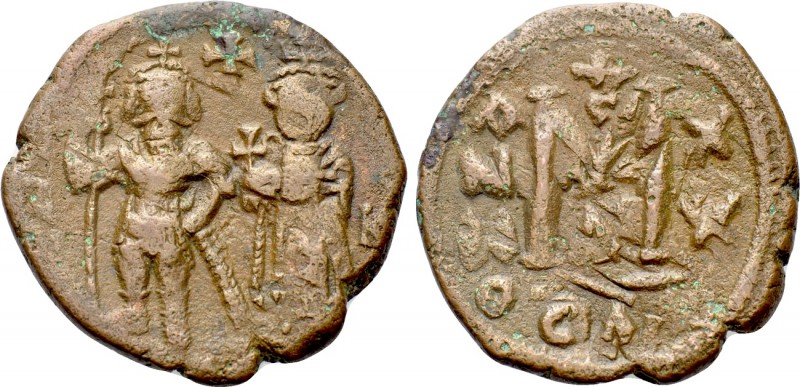 HERACLIUS with HERACLIUS CONSTANTINE (610-641). Follis. Constantinople. Dated RY...