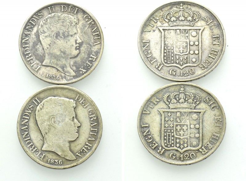 2 Coins of Ferdinand II of the two Sicilies. 

Obv: .
Rev: .

. 

Conditi...